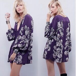 Free People Romper Purple Boho Oversized Floral XS